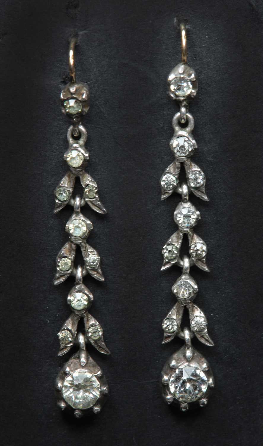 Lot 2 - A pair of late Georgian silver and gold paste drop earrings