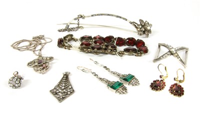 Lot 1013 - A pair of Art Deco sterling silver paste drop earrings