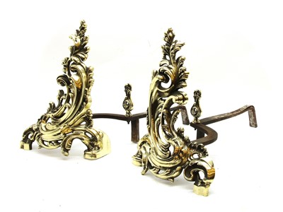 Lot 1432A - A pair of 19th century style scrolling acanthus leaf brass andirons