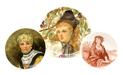 Lot 350 - Three ceramic female portrait plates