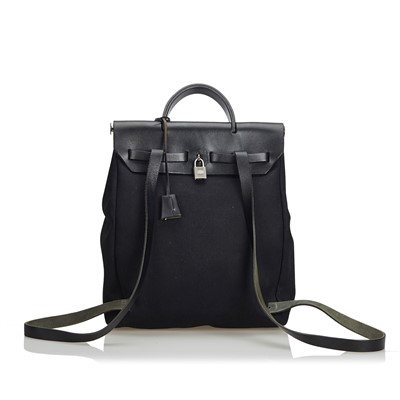 Lot 688 - An Hermès black canvas 'Herbag' backpack