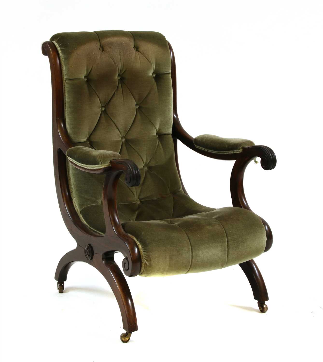 Lot 555 - A Victorian rosewood framed 'X' frame easy chair