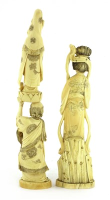 Lot 131 - Two Japanese carved ivory figure groups