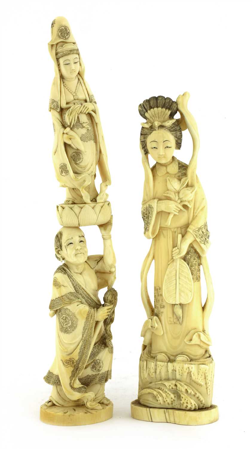 Lot 131 - Two Japanese carved ivory figure groups
