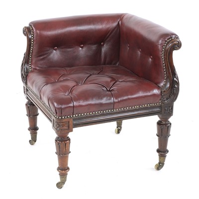 Lot 892 - A William IV mahogany and buttoned leather upholstered corner chair