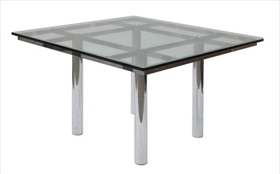 Lot 708 - A modernist chrome and glass-topped dining table