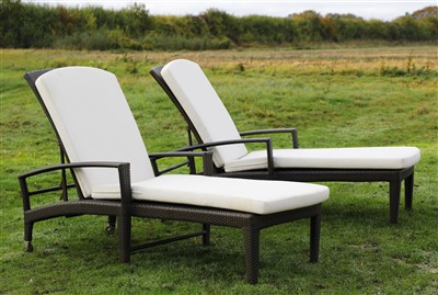 Lot 946 - A pair of Dedon woven sun loungers and cushions