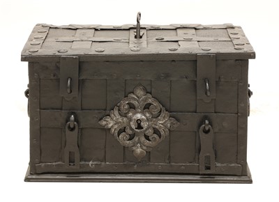 Lot 747 - A banded iron and steel Armada chest