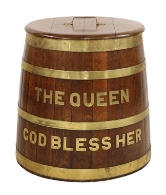 Lot 624 - A large coopered oak and brass Navy rum barrel log bin