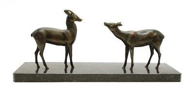 Lot 354 - A spelter group of two deer