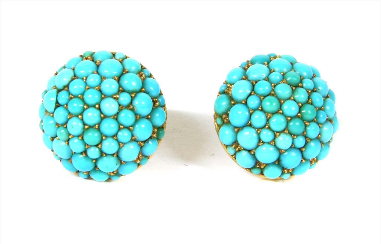 Lot 6 - A pair of Victorian gold turquoise cabochon hemisphere stud earrings