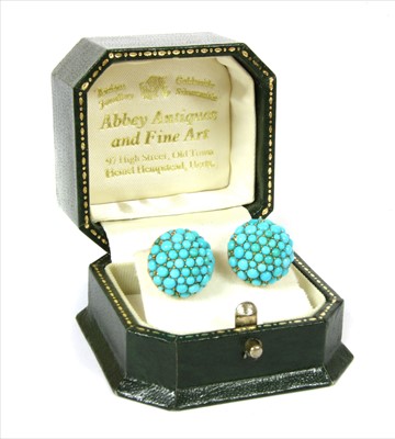 Lot 6 - A pair of Victorian gold turquoise cabochon hemisphere stud earrings