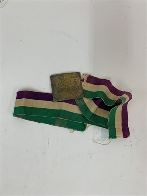 Lot 173 - A suffragette brass-plated belt buckle and belt