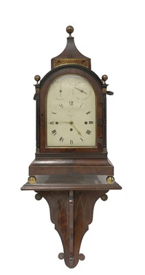Lot 795 - A George III inlaid mahogany musical bracket clock and bracket