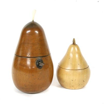 Lot 1355 - Two pear shaped fruit wood tea caddys