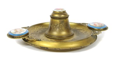 Lot 1354 - A gilt and porcelain mounted inkwell