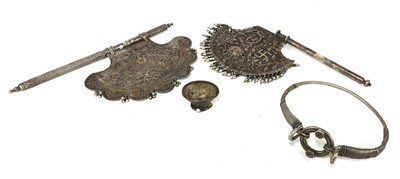 Lot 99 - Two Indian white metal fans