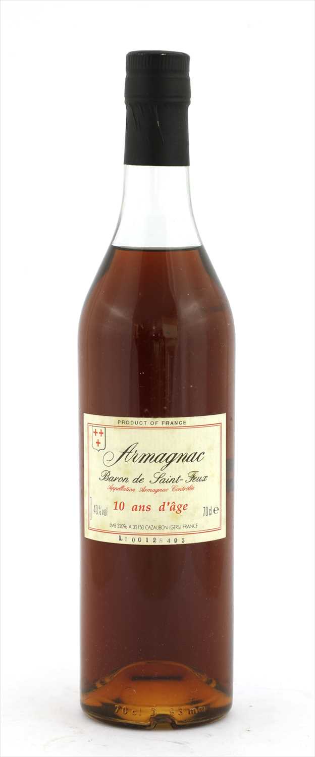 Lot 95 - Baron de Saint-Feux, Armagnac, 10 ans d'âge, one bottle
