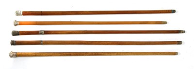 Lot 1307 - A collection of five silver knop handled sword sticks