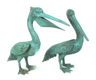 Lot 1477 - Two modern bronze pelicans