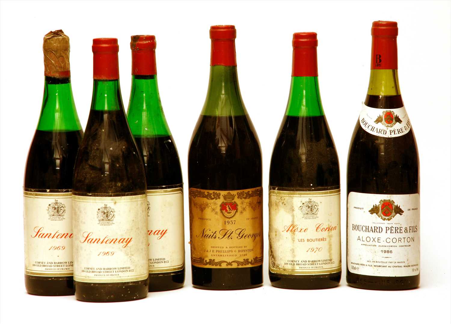 Lot 237 - Assorted Red Burgundy: Santenay, 1968, three bottles and others, six bottles total