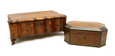 Lot 1370 - A 19th century walnut marquetry serpentine fronted work box