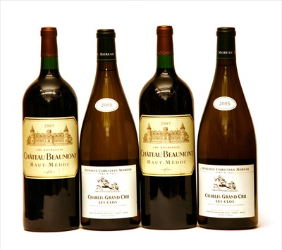 Lot 152 - Misc wines : Dom Christian Moreau Père & Fils, 2005, and Ch Beaumont, 2007, two magnums of each