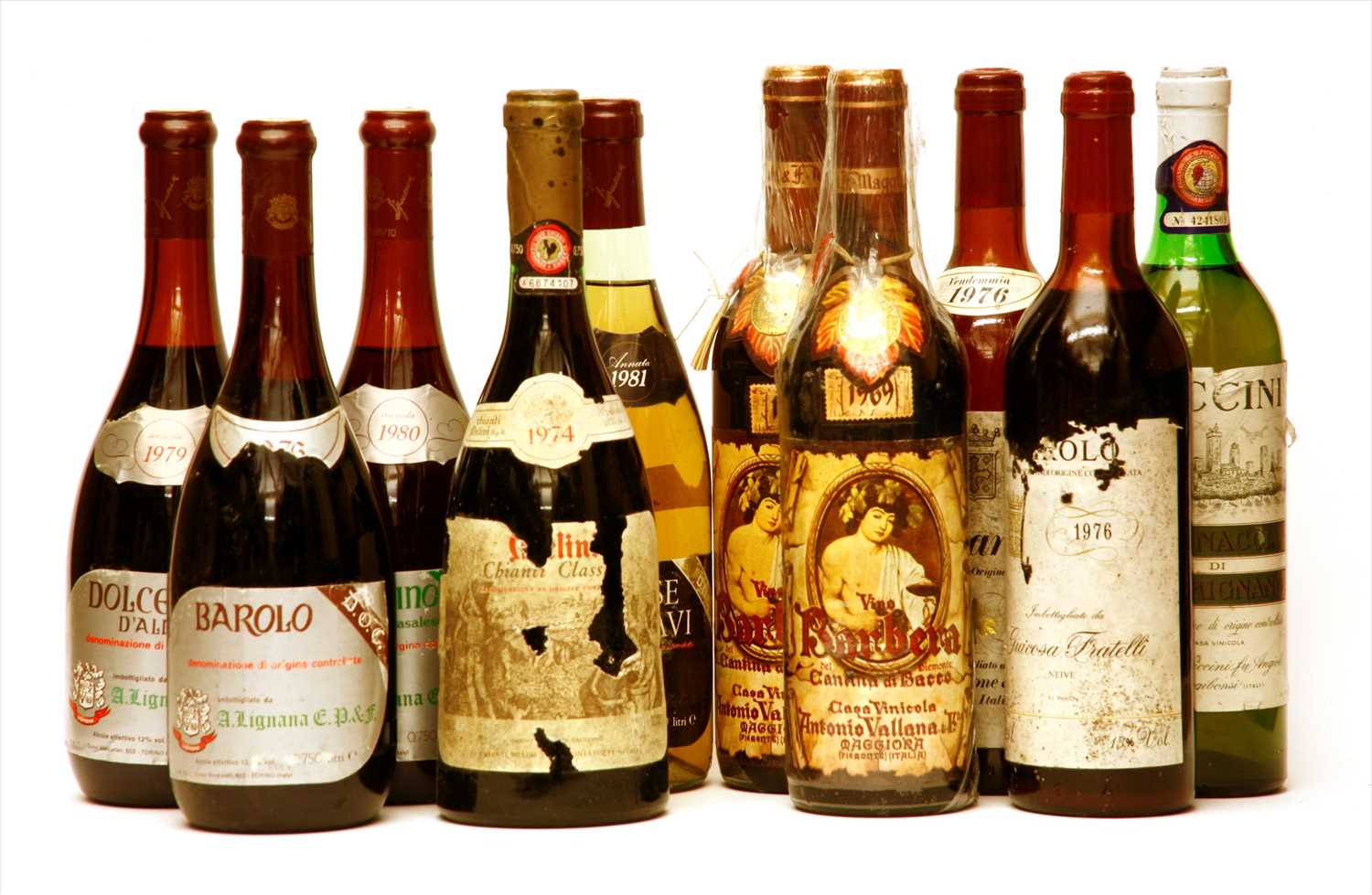 Lot 107 - Assorted Italian Wines: A. Lignana, 1976, 1979 and 1980 plus others, 10 bottles in total