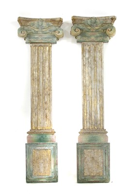 Lot 1656A - A pair of carved wood painted and gilt pilasters