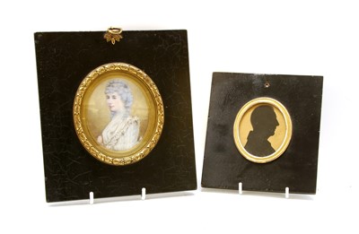Lot 1112 - A George III miniature painting and silhouette of Mrs Browne
