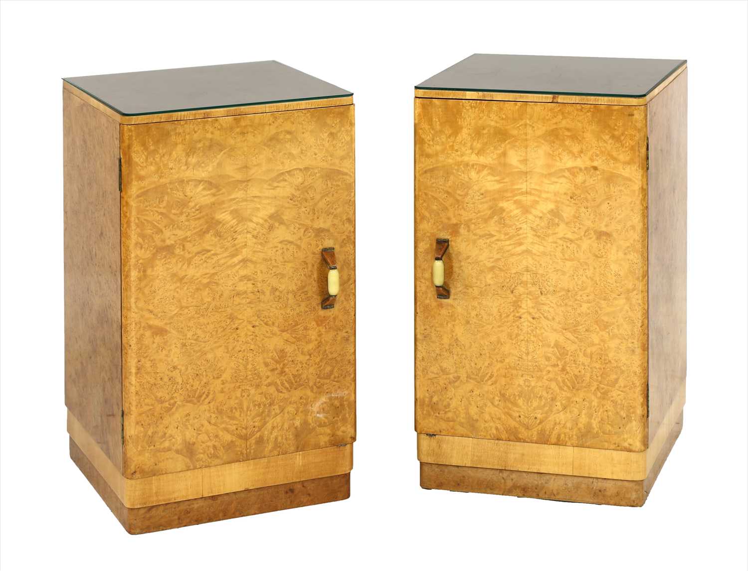 Lot 171 - A pair of Art Deco burr maple bedside cabinets