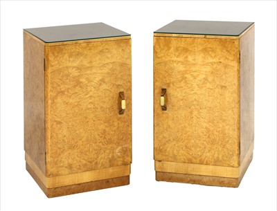 Lot 171 - A pair of Art Deco burr maple bedside cabinets