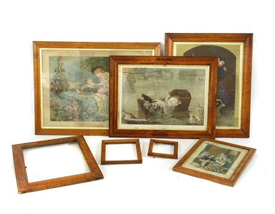 Lot 1527 - Three large Victorian maple frame prints