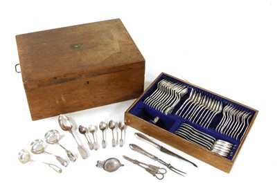 Lot 1393A - An early 20th century oak cased part canteen of silver plated cutlery