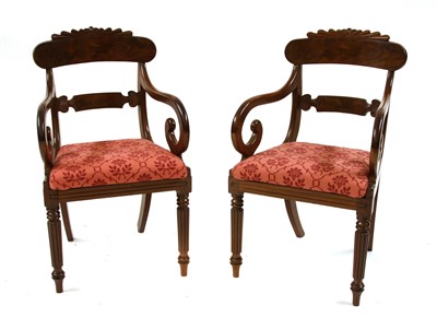 Lot 1687 - A pair of William IV bar back elbow chairs