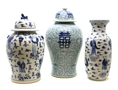 Lot 1417A - Two large Chinese blue and white vases and covers