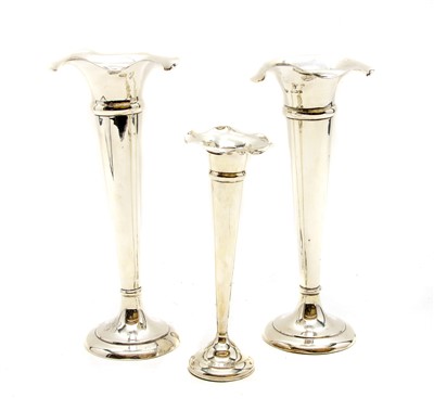 Lot 1144A - A pair of silver trumpet vases