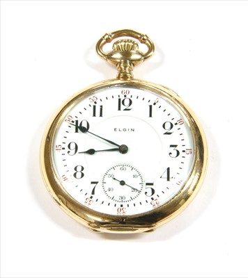 Lot 132 - A rolled gold Elgin Veritas top wind open-faced pocket watch