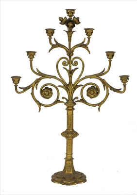 Lot 615 - A gilt brass Gothic Revival candelabrum