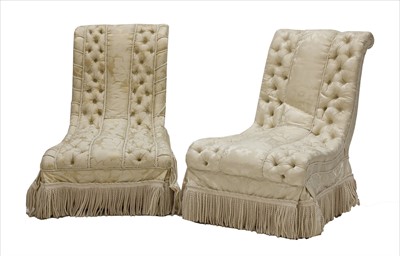 Lot 787 - A near pair of button upholstered slipper chairs