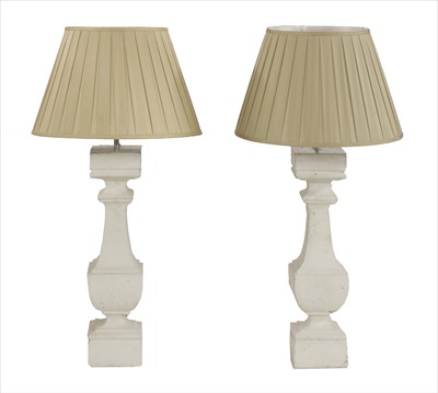 Lot 722 - A pair of concrete and white painted table lamps