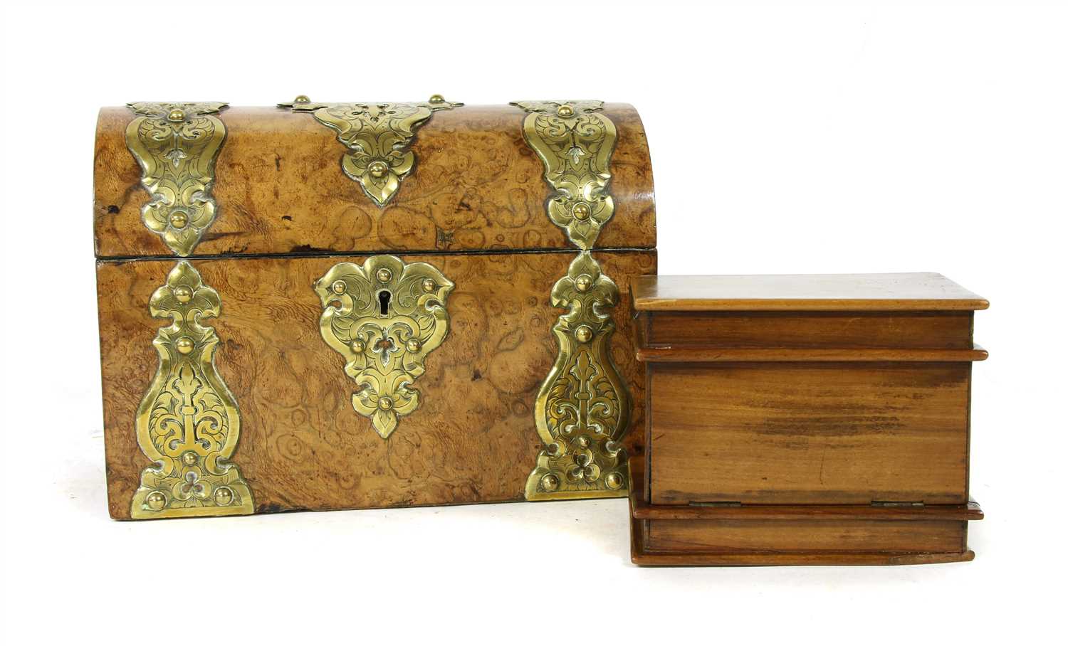 Lot 150 - A Victorian walnut and brass dome top box