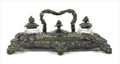 Lot 139 - A 19th century bronze double inkstand