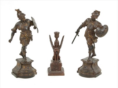 Lot 486 - Two spelter figures modelled as classical warriors