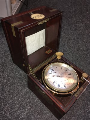 Lot 215 - A two-day lacquered brass marine chronometer