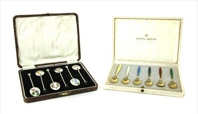 Lot 199 - Six silver gilt and enamel Georg Jensen coffee spoons