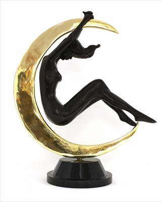 Lot 524 - A contemporary bronze figure of a girl on a crescent moon