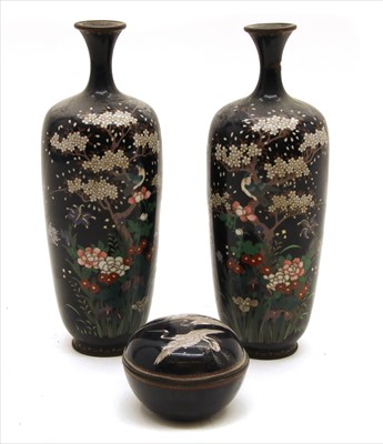 Lot 82 - A pair of Japanese Meiji period cloisonne vases