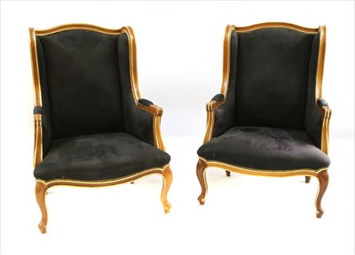 Lot 723 - A pair of Continental mahogany and parcel gilt armchairs