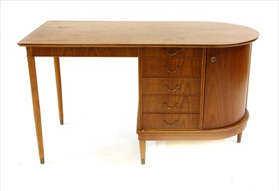 Lot 764 - 1960s teak D-end freestanding desk